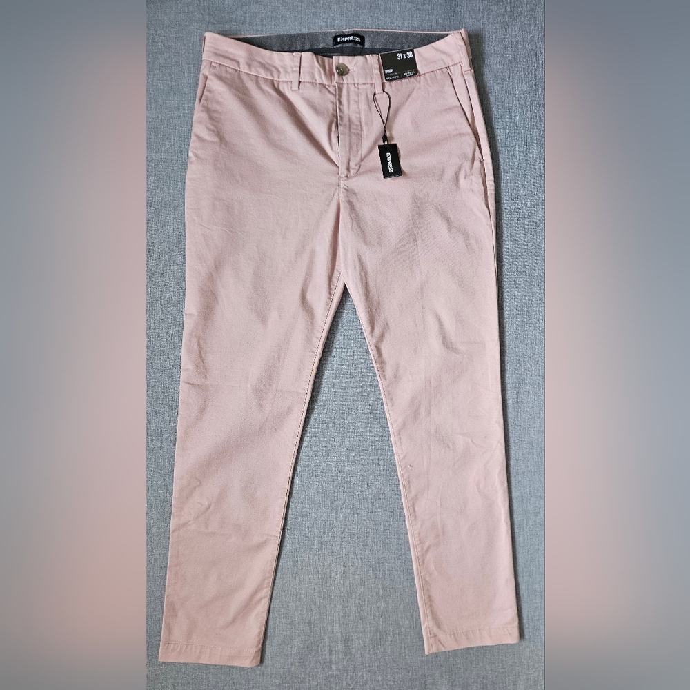 NWT Express Slim Classic Flat-Front Chinos Pants Dusty Rose Size 31W×30L